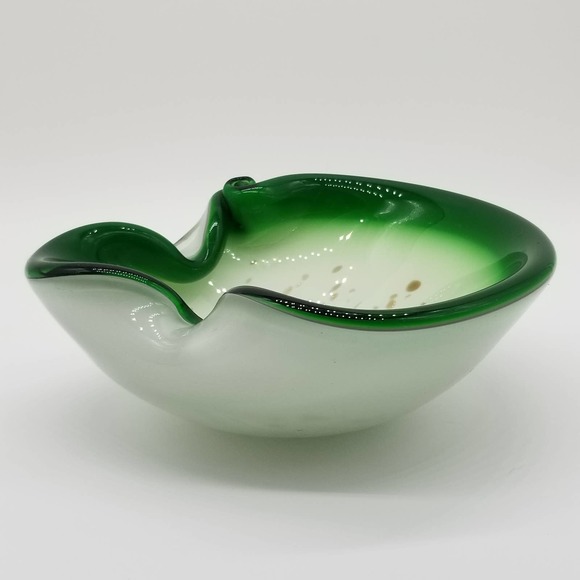 Art Glass Ash Tray Green White Gold Flecks - Picture 7 of 13